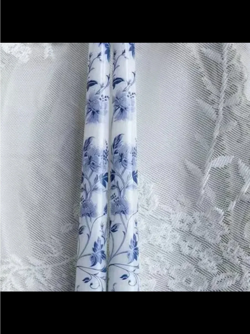 French Printed Pole Candle Set - Blue - Classic Floral Design. #2